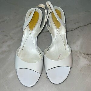 Liz Claiborne White FLEX Heeled Peep Toe Strappy Sandal Sz 9